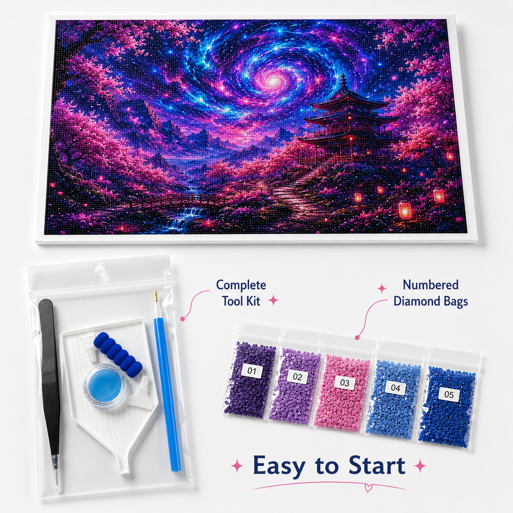 Sakura Galaxy Pagoda Diamond Painting Kit