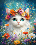 Flower Crown White Cat Diamond Painting Kit