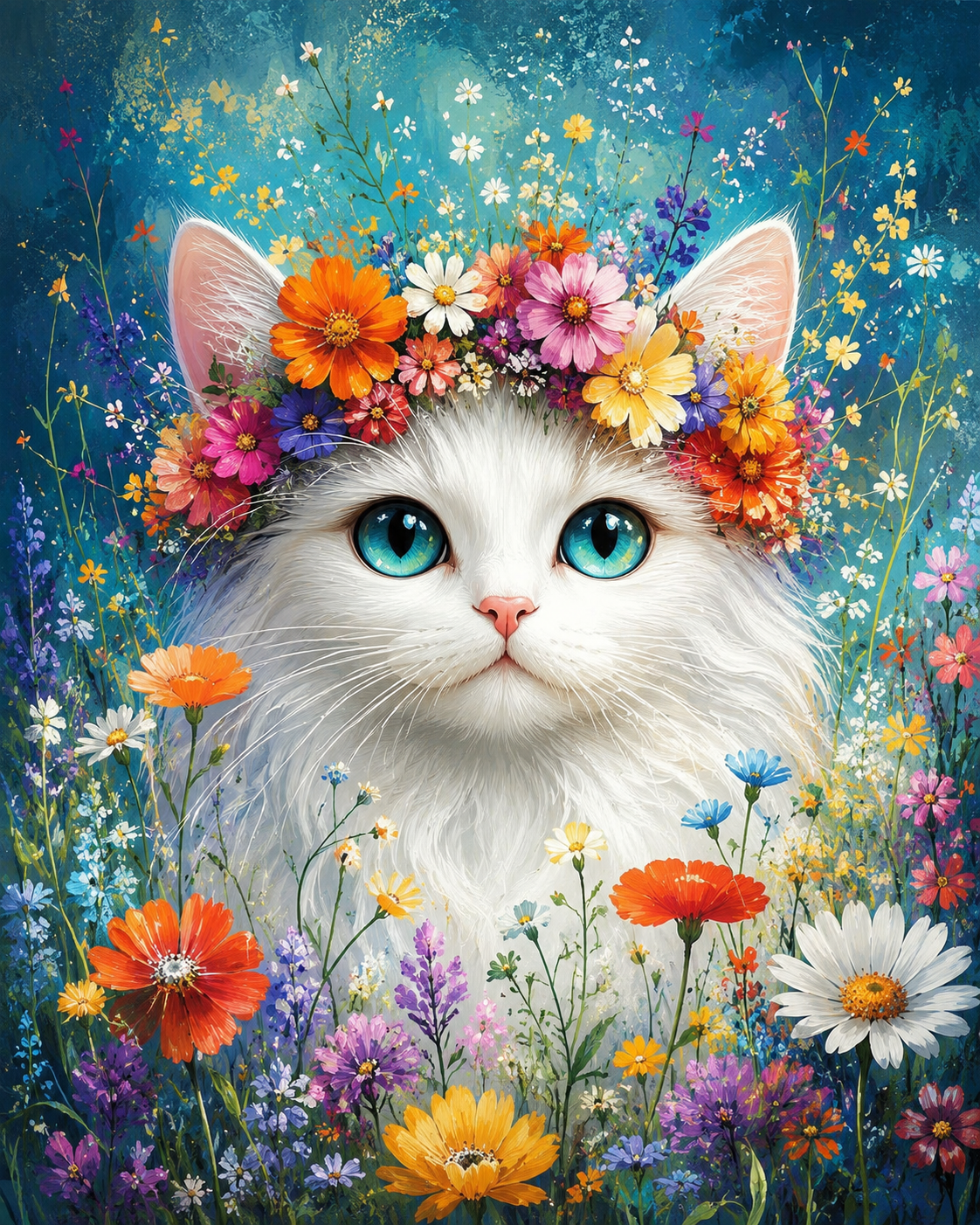 Flower Crown White Cat Diamond Painting Kit