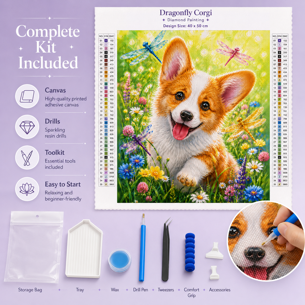 Dragonfly Corgi Diamond Painting Kit