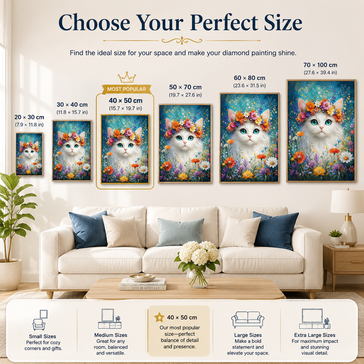 Flower Crown White Cat Diamond Painting Kit