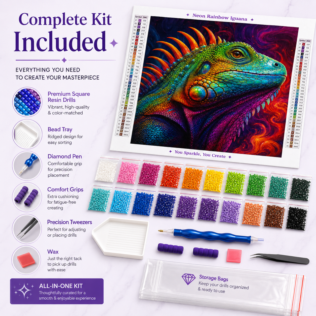 Neon Rainbow Iguana Diamond Painting Kit