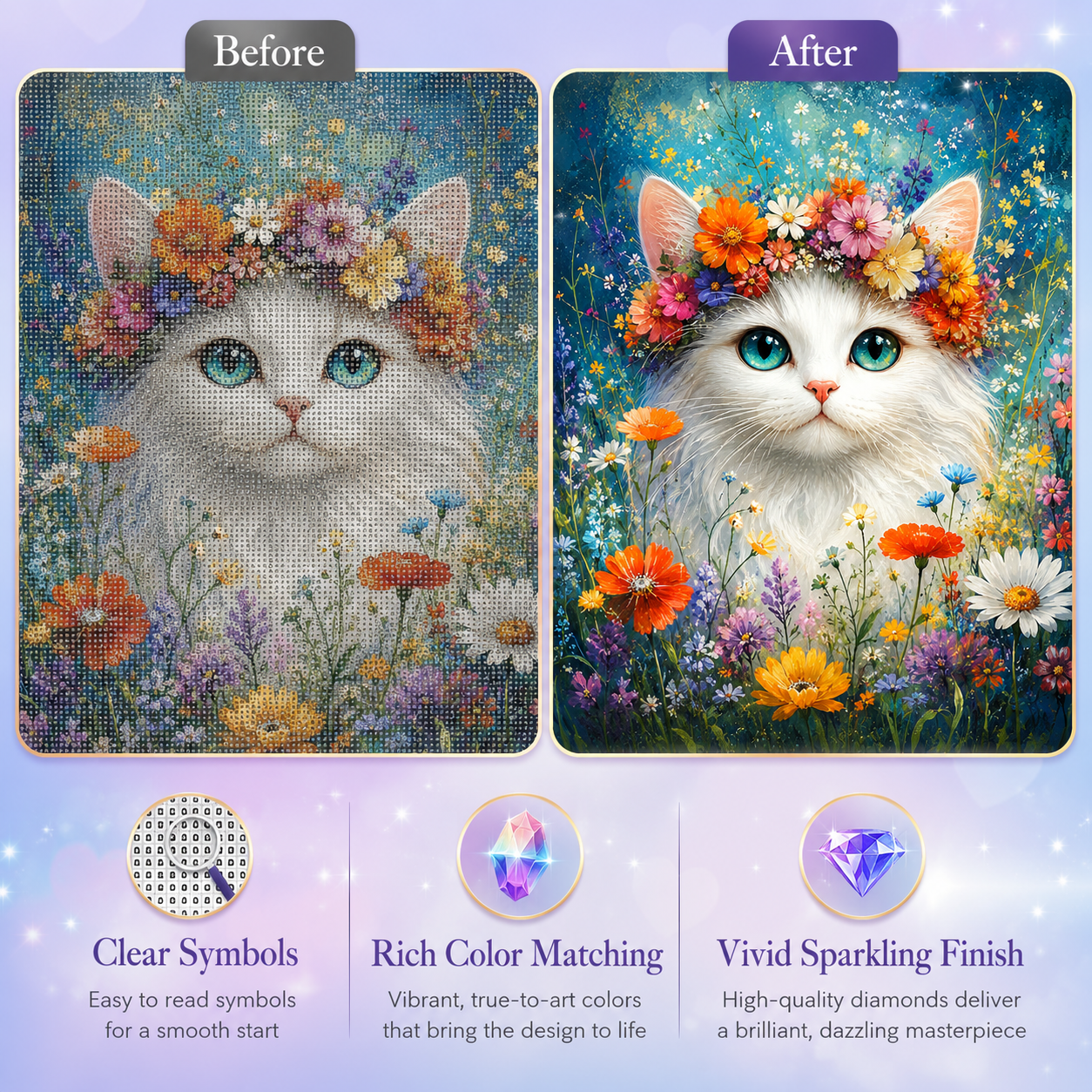 Flower Crown White Cat Diamond Painting Kit