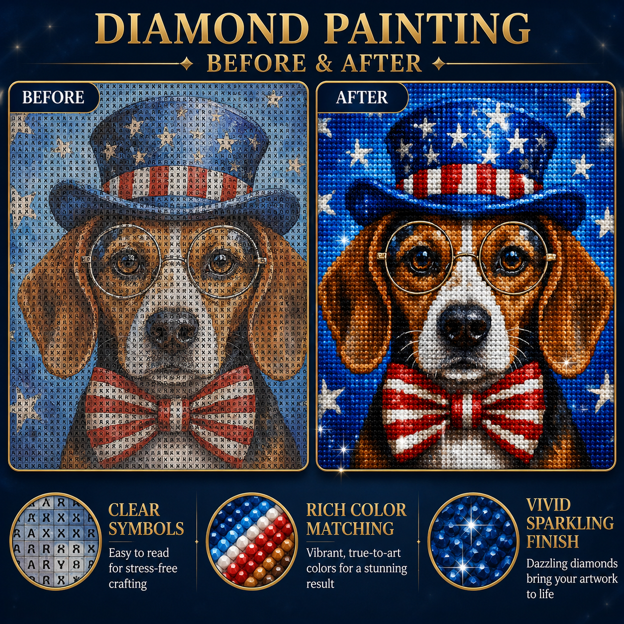 Stars & Stripes Beagle Diamond Painting Kit