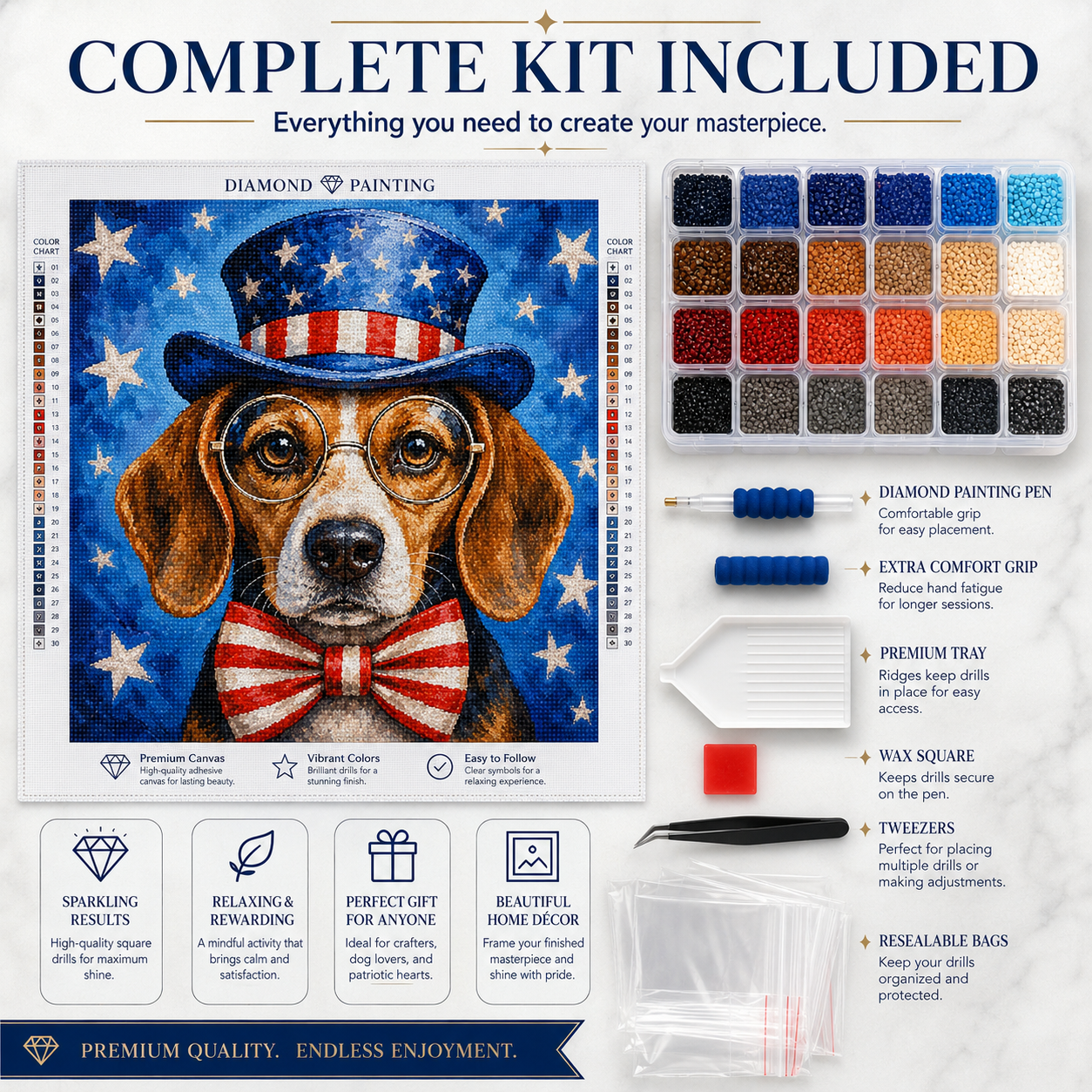 Stars & Stripes Beagle Diamond Painting Kit