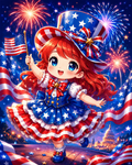 Patriotic Fireworks Girl Diamond Painting Kit