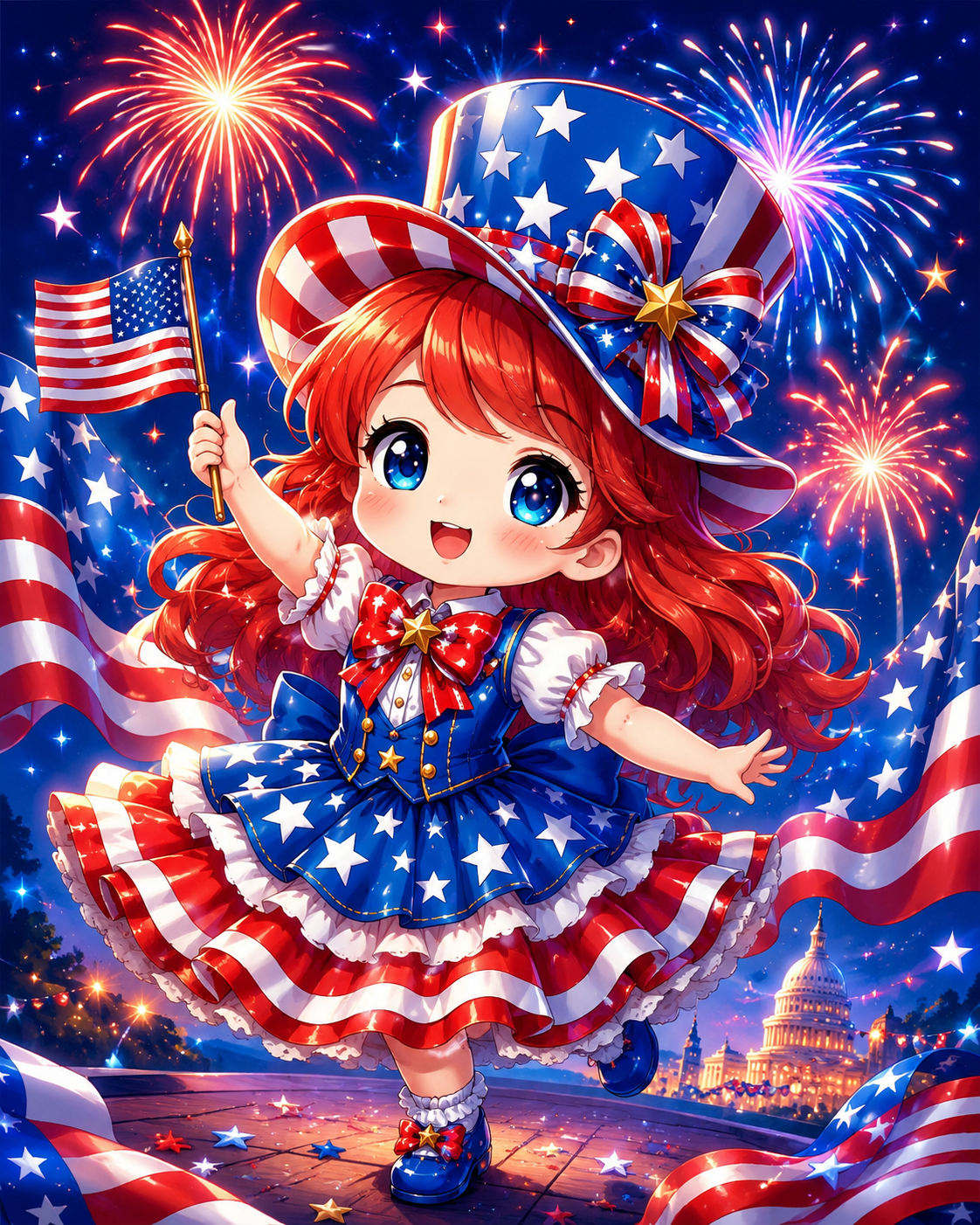 Patriotic Fireworks Girl Diamond Painting Kit