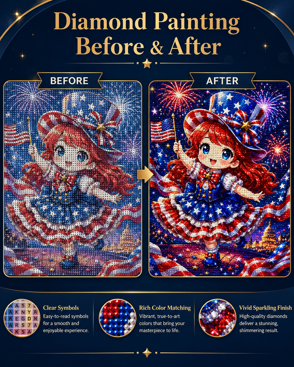 Patriotic Fireworks Girl Diamond Painting Kit