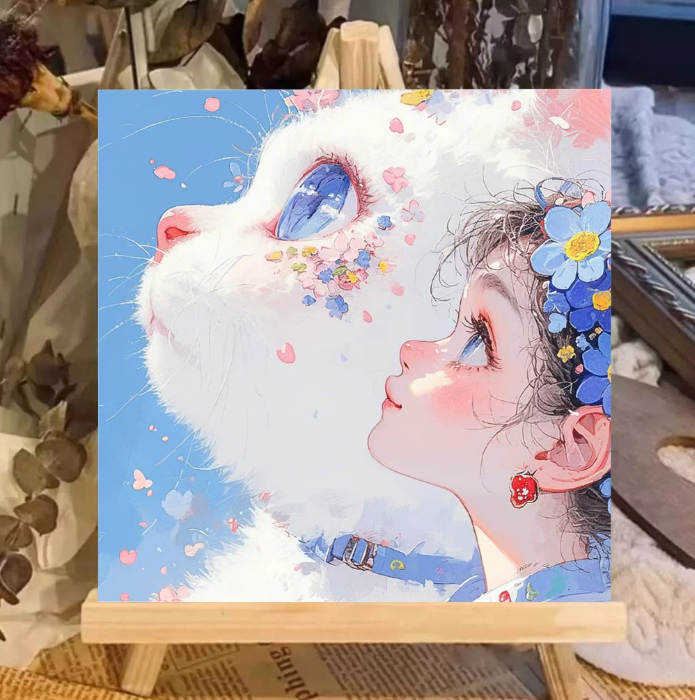 Kitten and Girl Healing Style Painting painting by numbers Home Decor