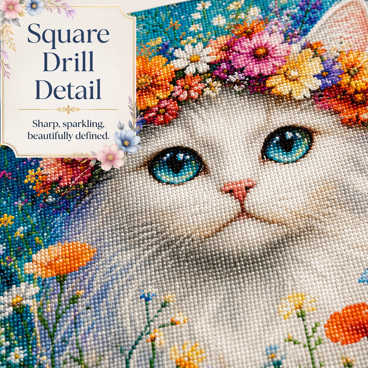 Flower Crown White Cat Diamond Painting Kit