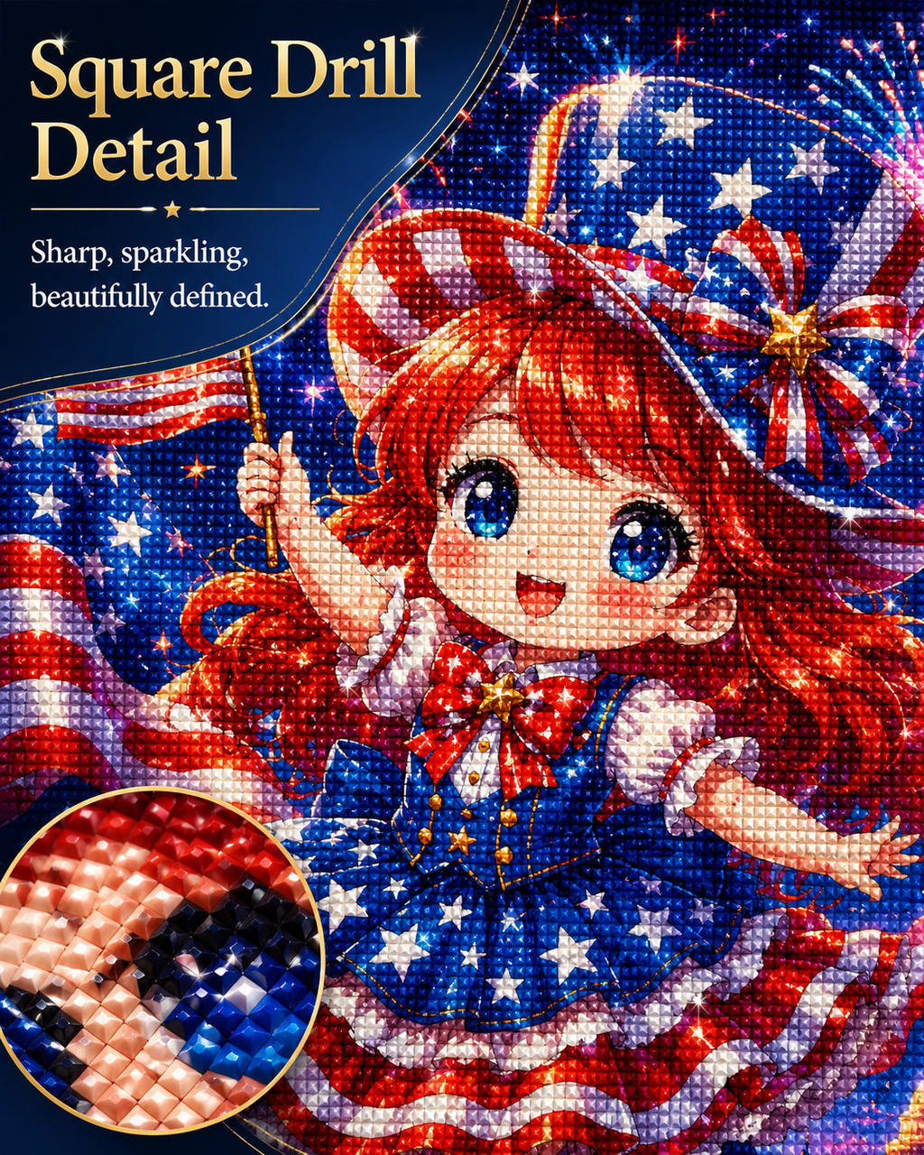 Patriotic Fireworks Girl Diamond Painting Kit
