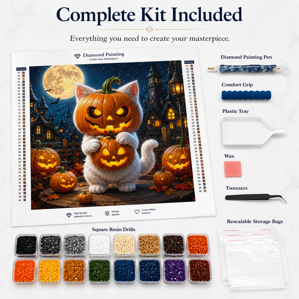 Pumpkin Cat Halloween Diamond Painting Kit