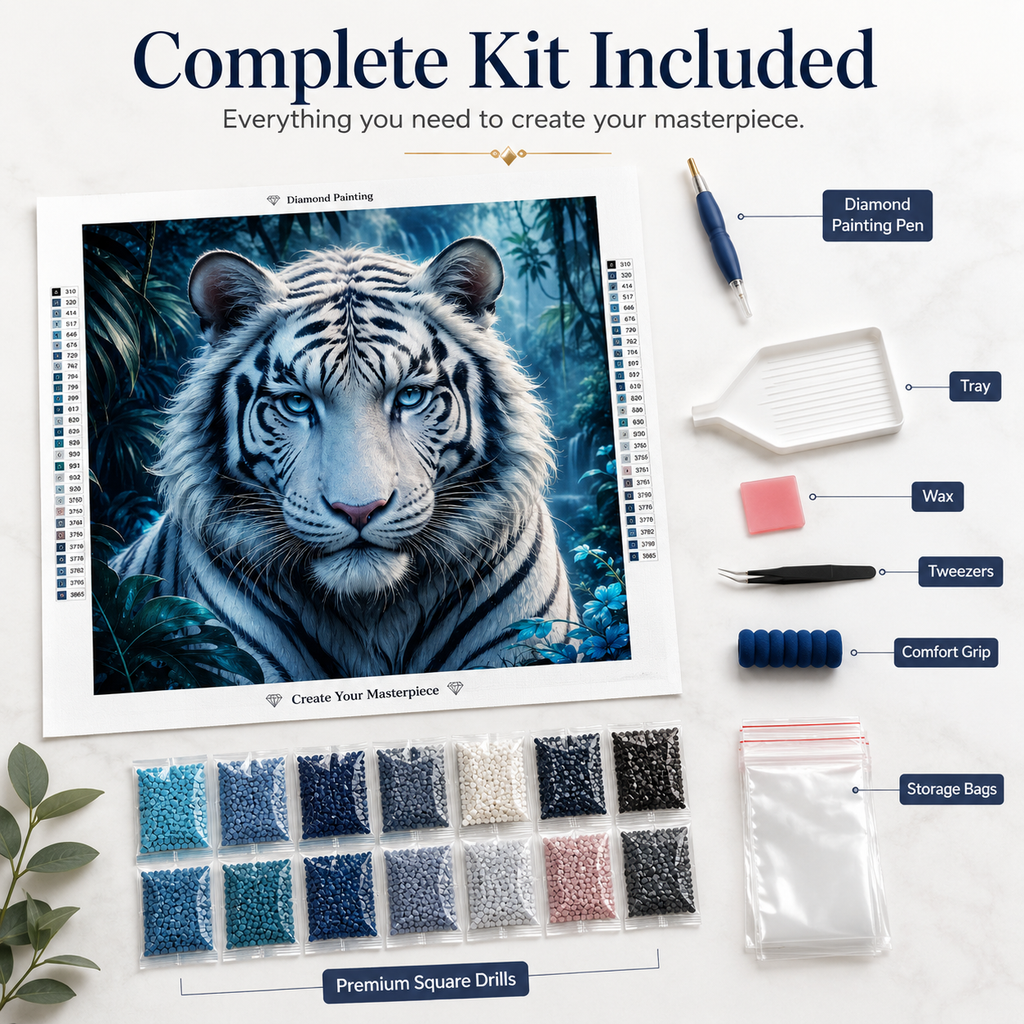 Glacial Guardian White Tiger Diamond Painting Kit