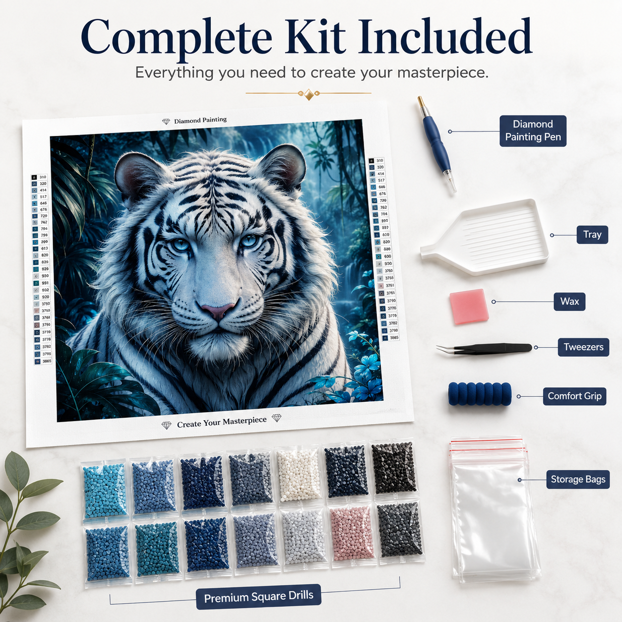 Glacial Guardian White Tiger Diamond Painting Kit